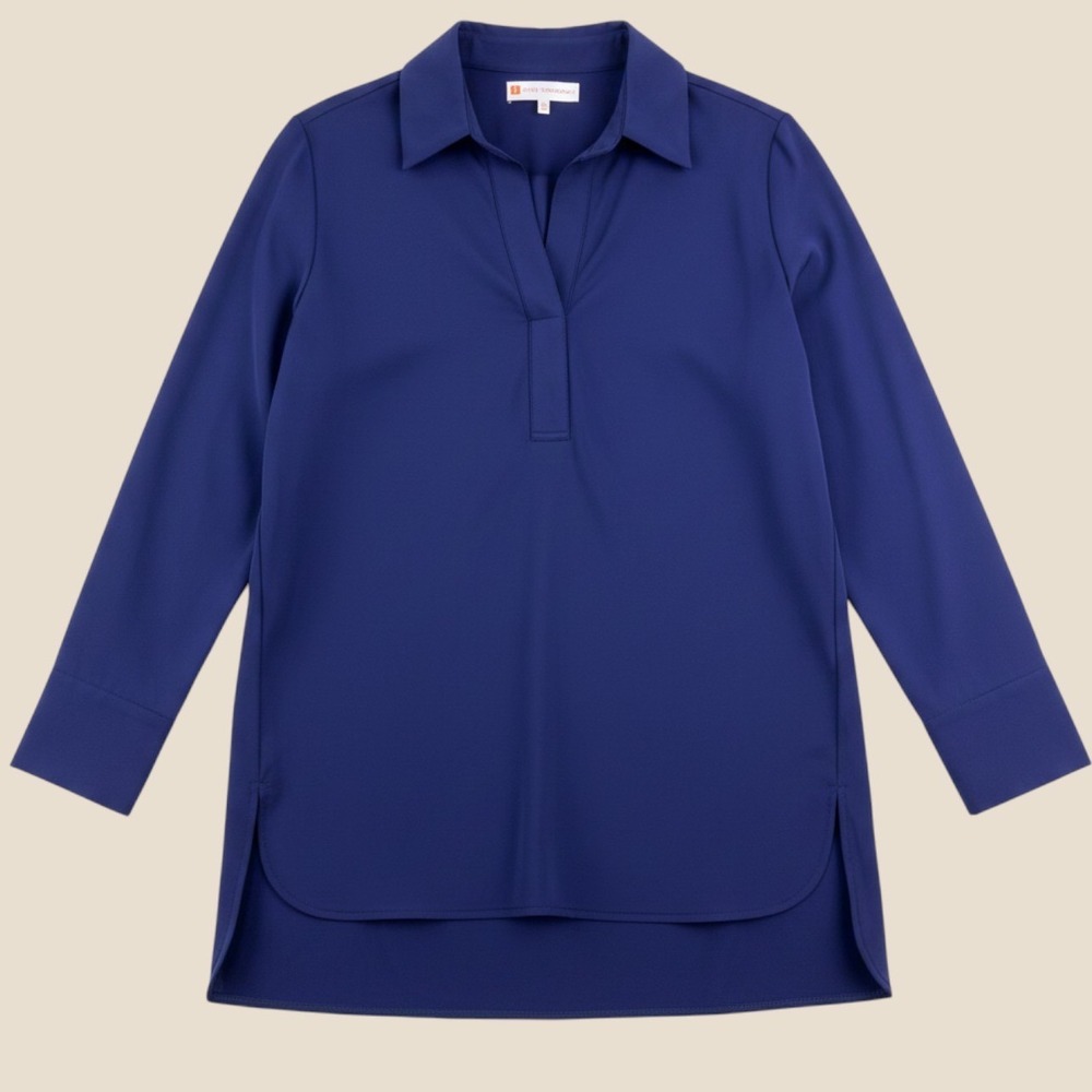 Jude Connally Tunic Top Women S Navy Blue Collared Tunic Top Travel Preppy USA